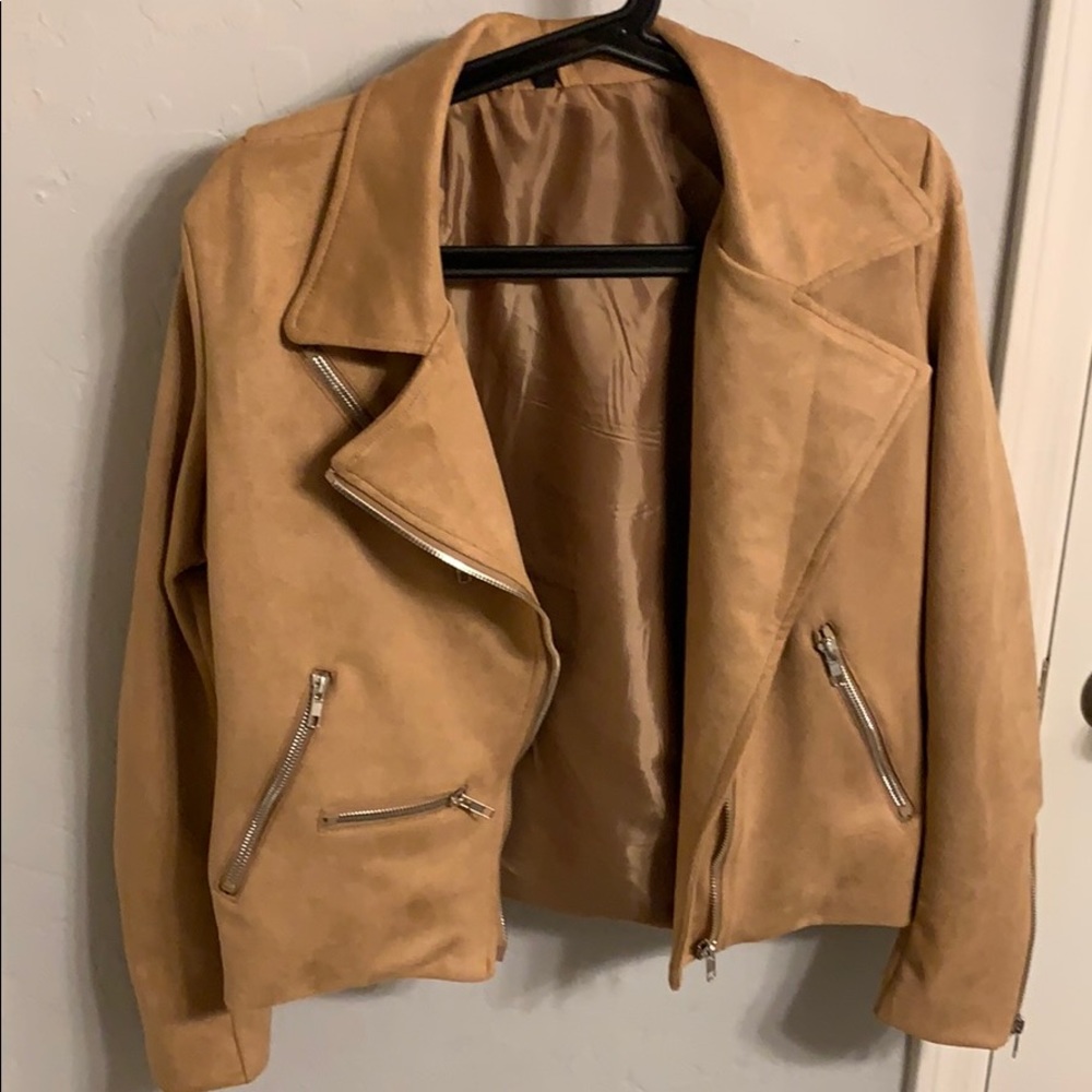 Roskiki Tan Faux Suede Moto Jacket
